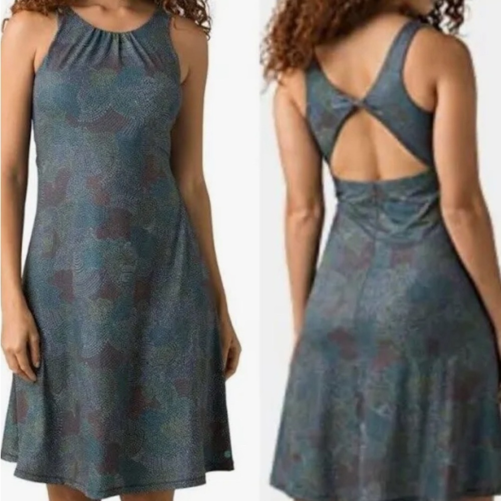 Prana Skypath Plus Size 2X Chalkboard Dotty Elegant Green Sleeveless Dress Woman